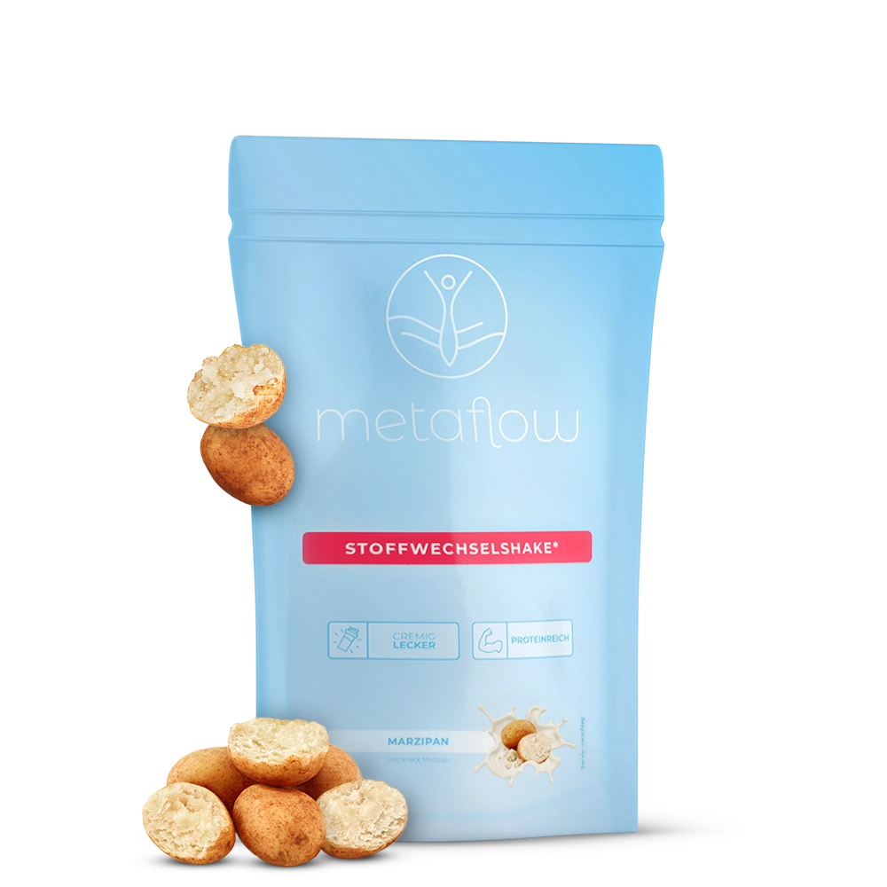 Metaflow Stoffwechselshake Marzipan mit Marzipankugeln als Geschmacksillustration