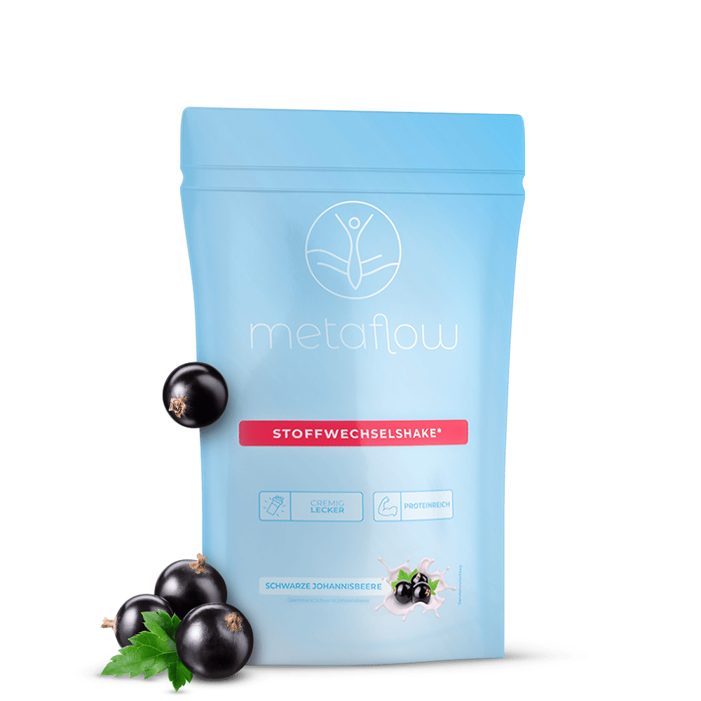 Ein Beutel MetaFlow Stoffwechsel-Shake mit Schwarzen Johannisbeeren