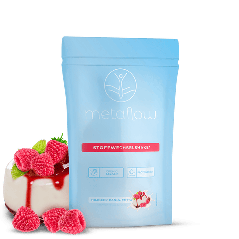 MetaFlow Produktbild Stoffwechselshake Süß Geschmack Himbeer Pana Cotta