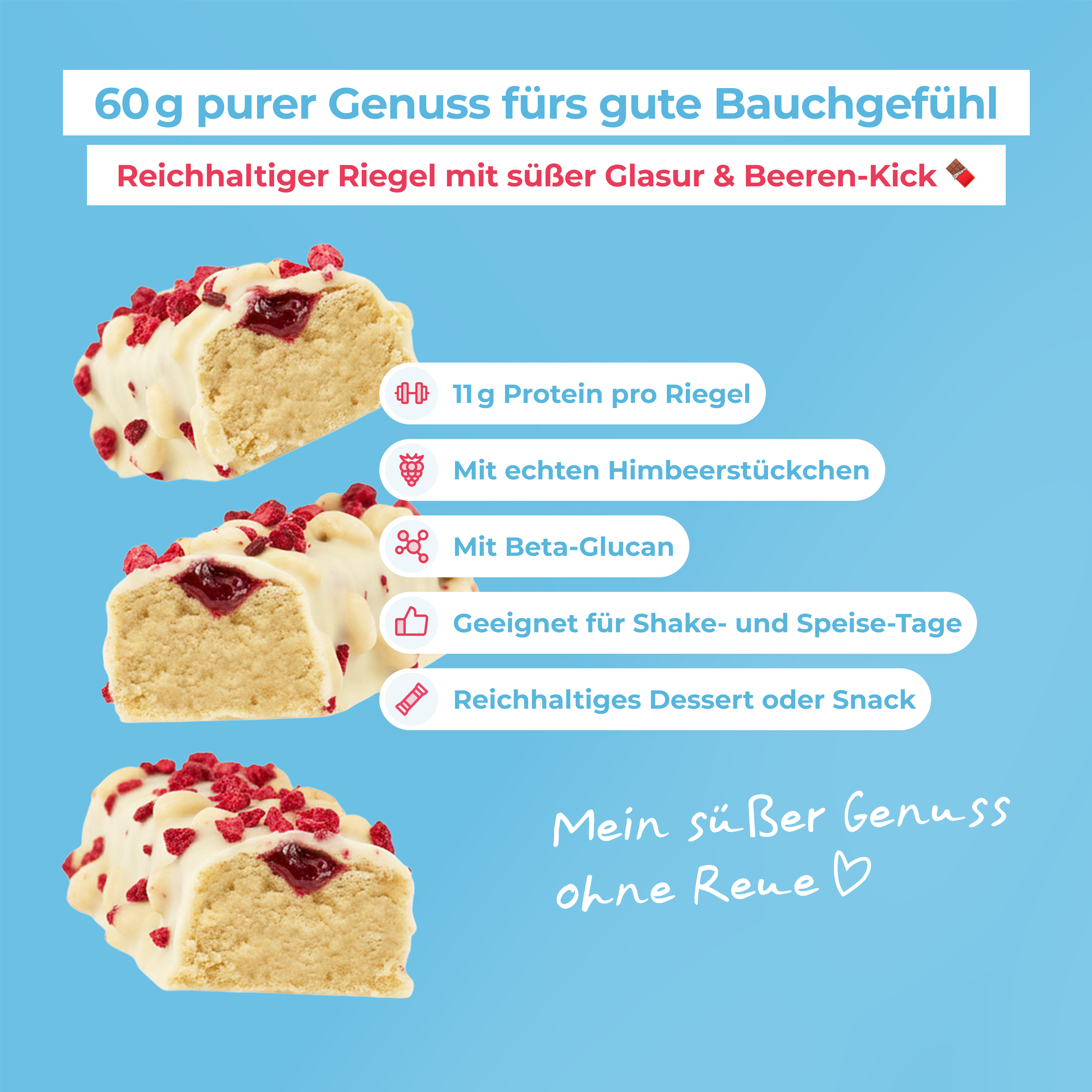 MetaFlow Sweet Harmony Riegel – Proteinriegel mit 11 g Eiweiß, Beta-Glucan und Himbeerstückchen