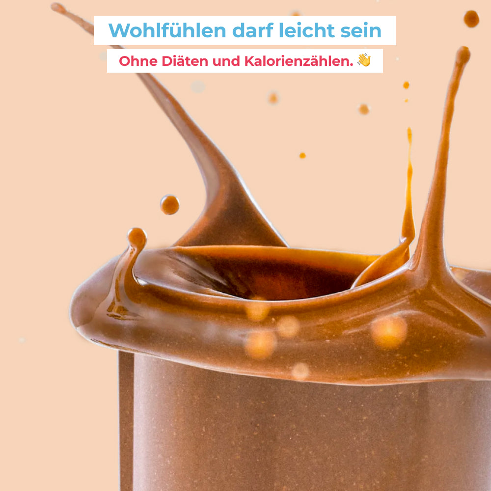 Cremiger Schokoladen-Stoffwechselshake von MetaFlow als Symbol für Wohlfühlen ohne Diäten und Kalorienzählen