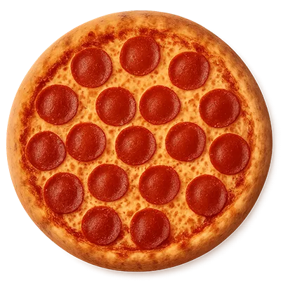 Bild von einer Salamipizza aus Vogelperspektive